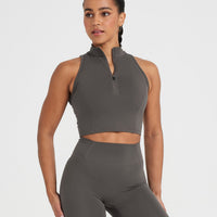 Timeless Half Zip Crop Tank | Deep Taupe