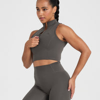 Timeless Half Zip Crop Tank | Deep Taupe
