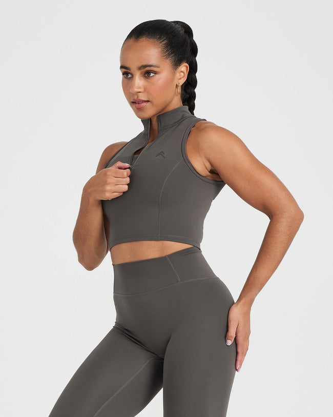 Timeless Half Zip Crop Tank | Deep Taupe