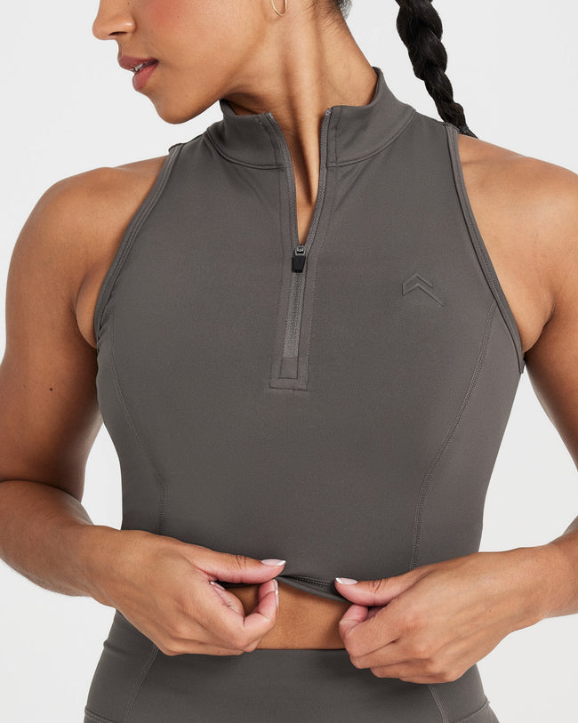 Timeless Half Zip Crop Tank | Deep Taupe