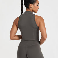 Timeless Half Zip Crop Tank | Deep Taupe
