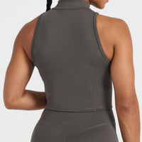 Timeless Half Zip Crop Tank | Deep Taupe