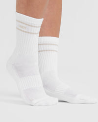 Varsity Crew Socks 3 Pack | Off White/Blue/White
