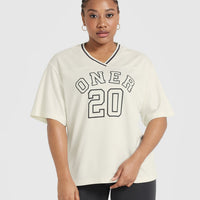 Varsity V Neck Short Sleeve T-shirt | Off White